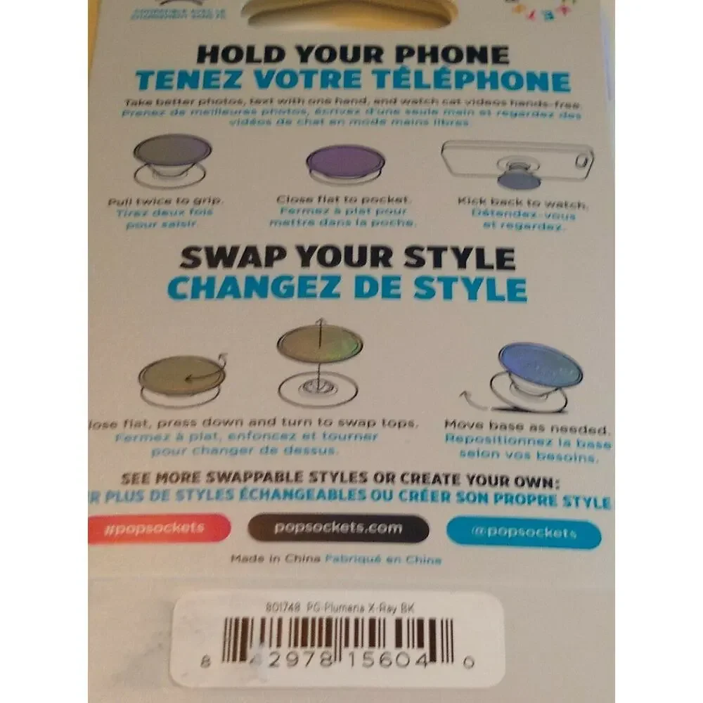 PopSockets PopGrip with Swappable Top for Phones & Tablets -Plumeria X-Ray BK